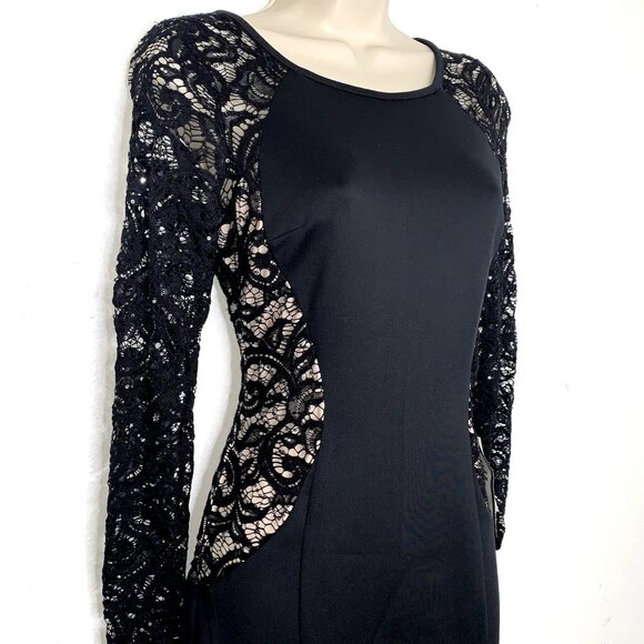 BCX Black Lace & Sequins CUT OUT ILLUSION Bodycon MINI DRESS Sz 5 Whimsigoth Y2K - Picture 4 of 6